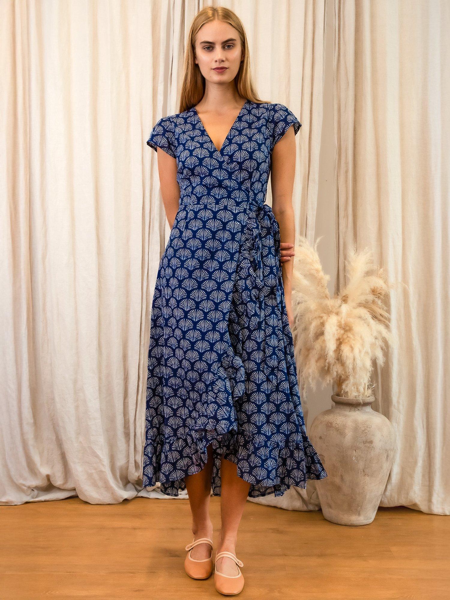 Product image 1 of 5, which shows Aspiga Demi Geometric Wrap Dress, Navy, XS