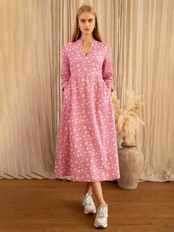 Aspiga Mara Floral Midi Dress, Pink/White, Pink/White