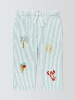 John Lewis Baby Lobster Seersucker Stripe Trousers, Blue, Blue