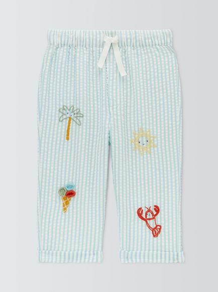 John Lewis Baby Lobster Seersucker Stripe Trousers, Blue, Blue