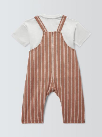John Lewis Baby Stripe Dungarees & T-Shirt Shirt, Brown - view 2, Brown