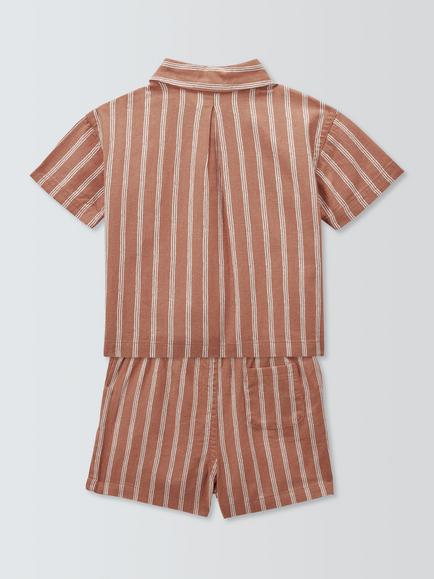 John Lewis Baby Stripe Short Sleeve Shirt & Shorts Set, Brown - view 2, Brown