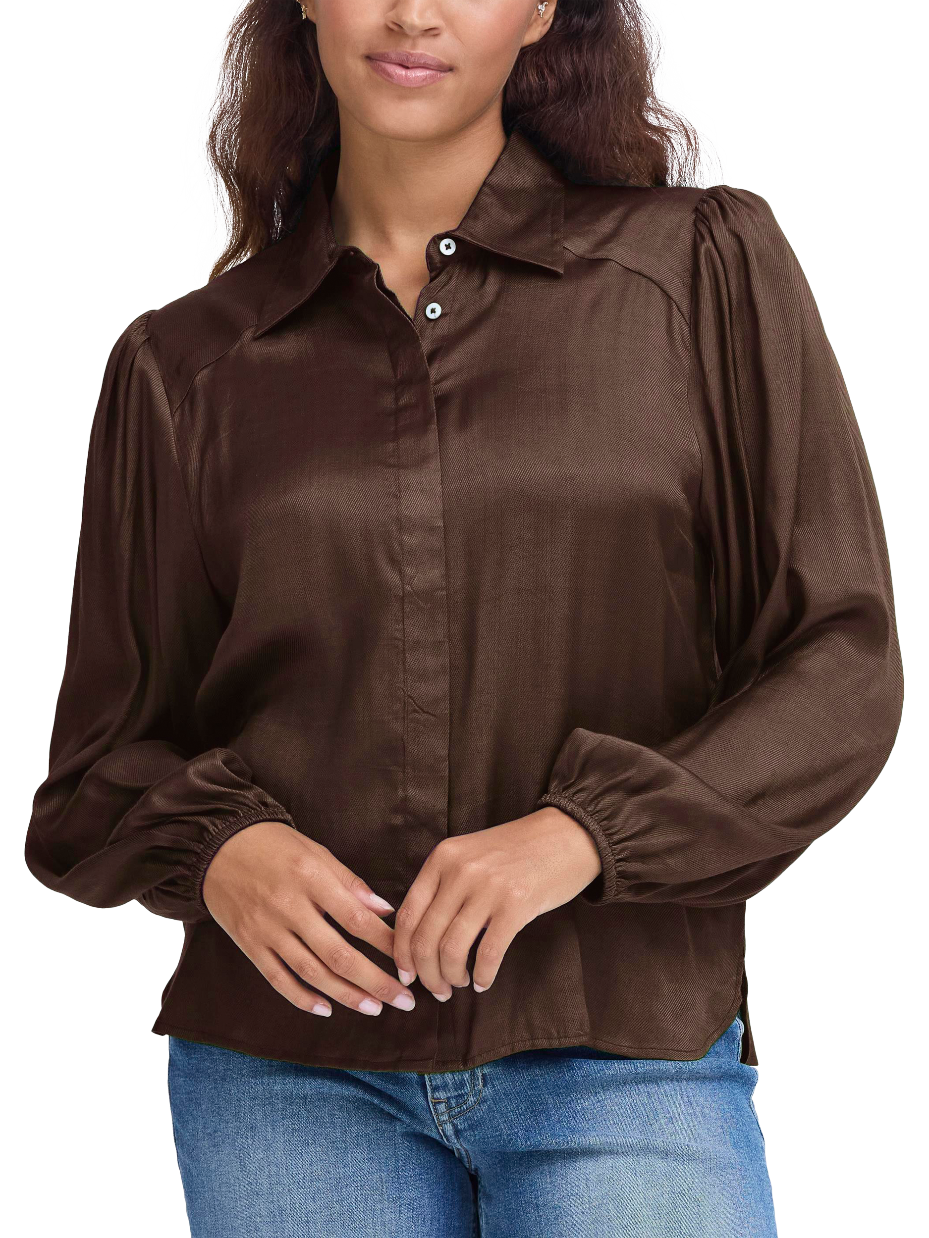 Product image 1 of 7, which shows ICHI Colorada Long Sleeve Shirt, Coffee Bean, 10