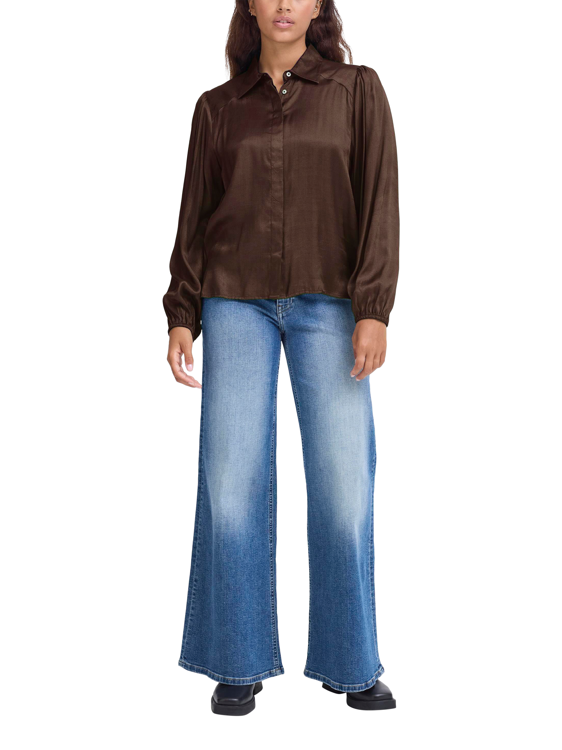 Product image 3 of 7, which shows ICHI Colorada Long Sleeve Shirt, Coffee Bean, 10