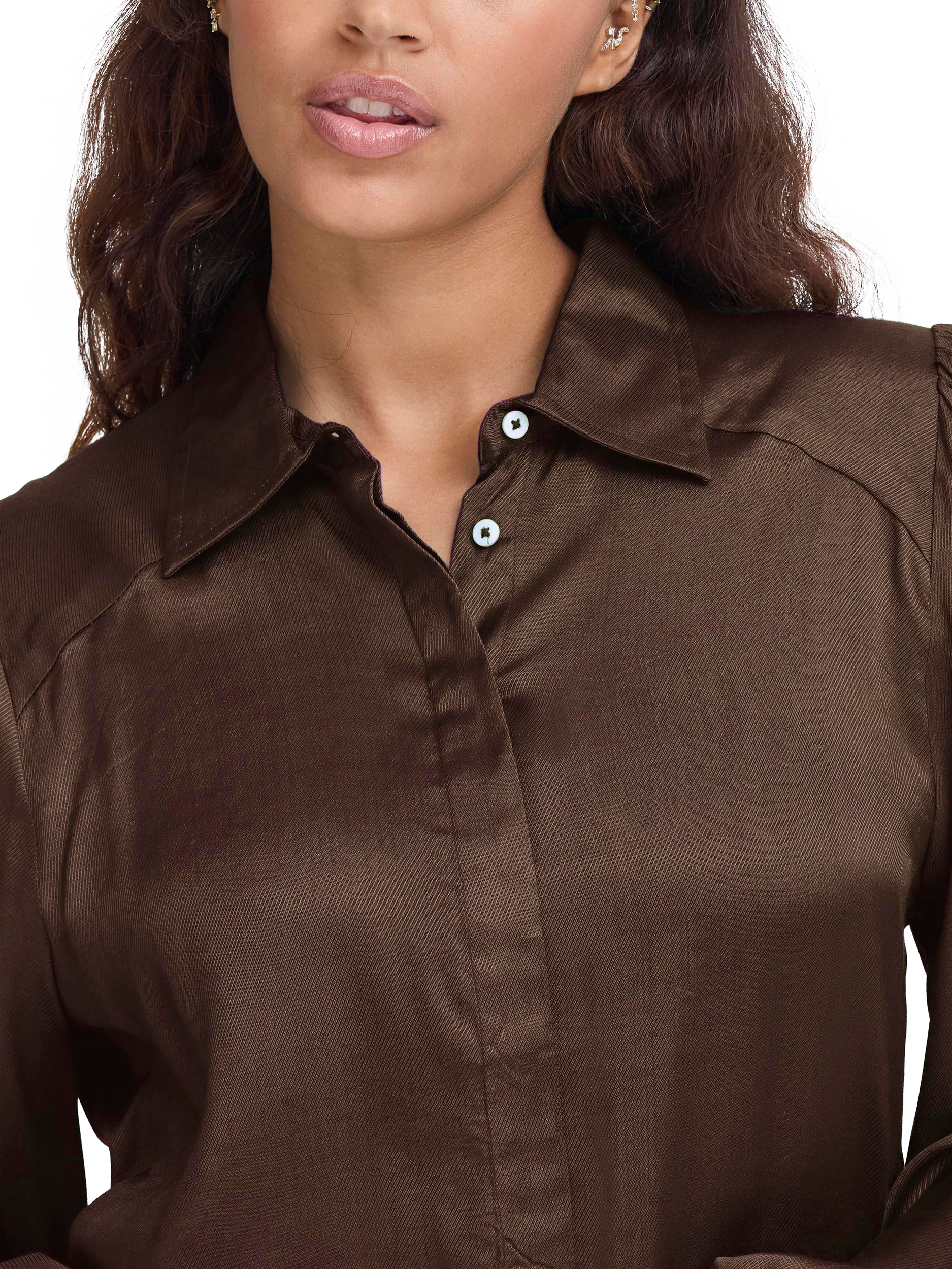 Product image 4 of 7, which shows ICHI Colorada Long Sleeve Shirt, Coffee Bean, 10