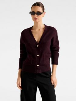 Forever New Cassidy Knitted Cardigan, Deep Plum, Deep Plum