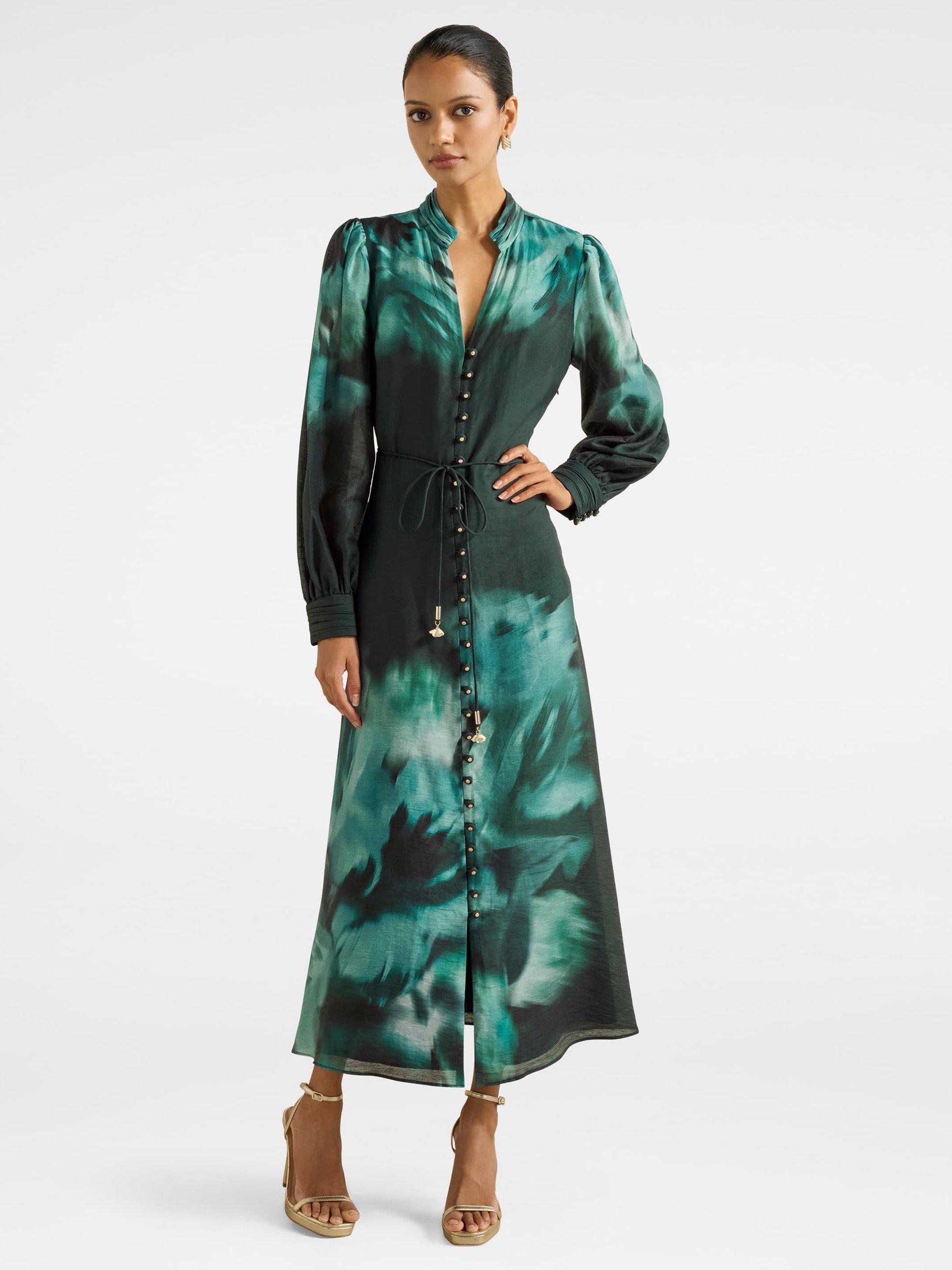 Forever New Petite Camilla Abstract Midi Dress, Green