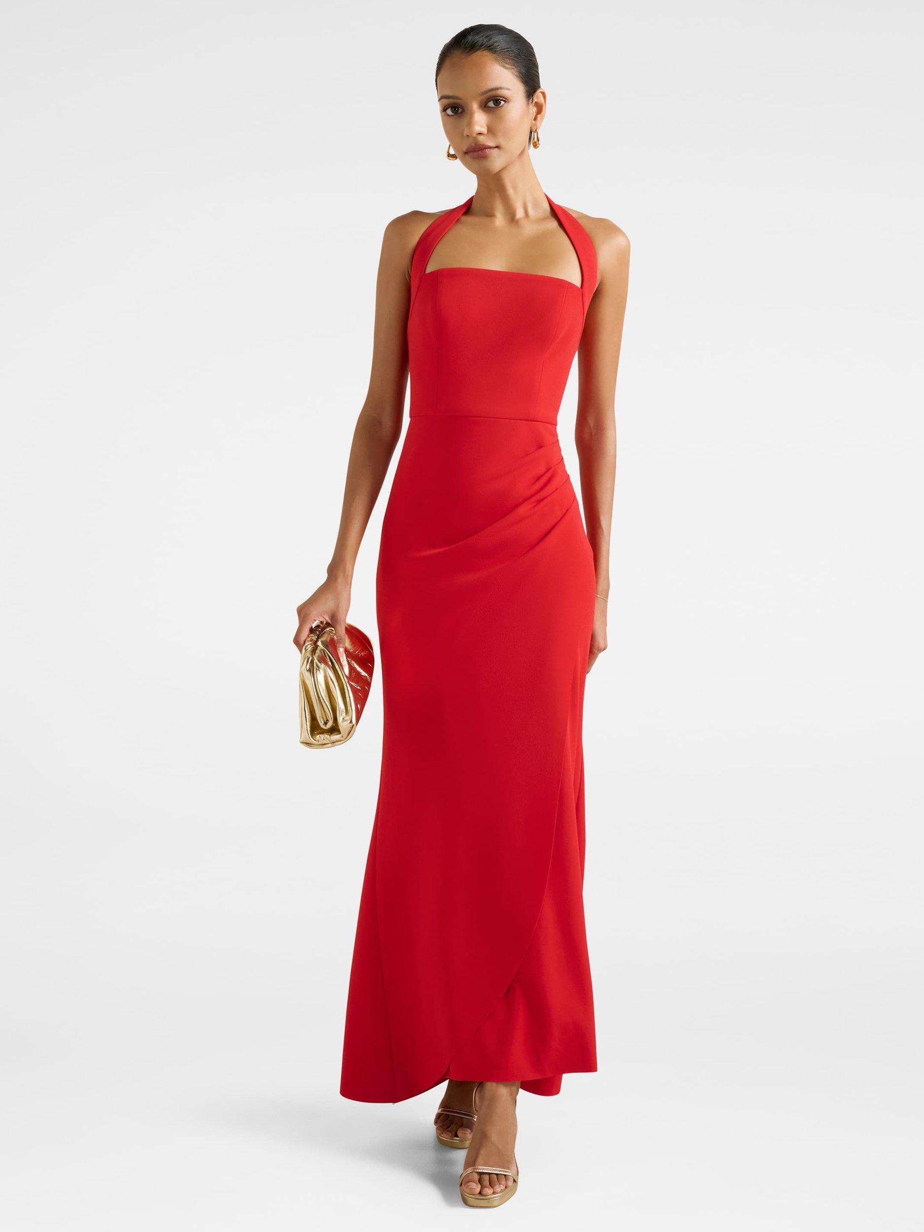 Product image 1 of 4, which shows Forever New Petite Willow Halterneck Maxi Dress, Red, 4