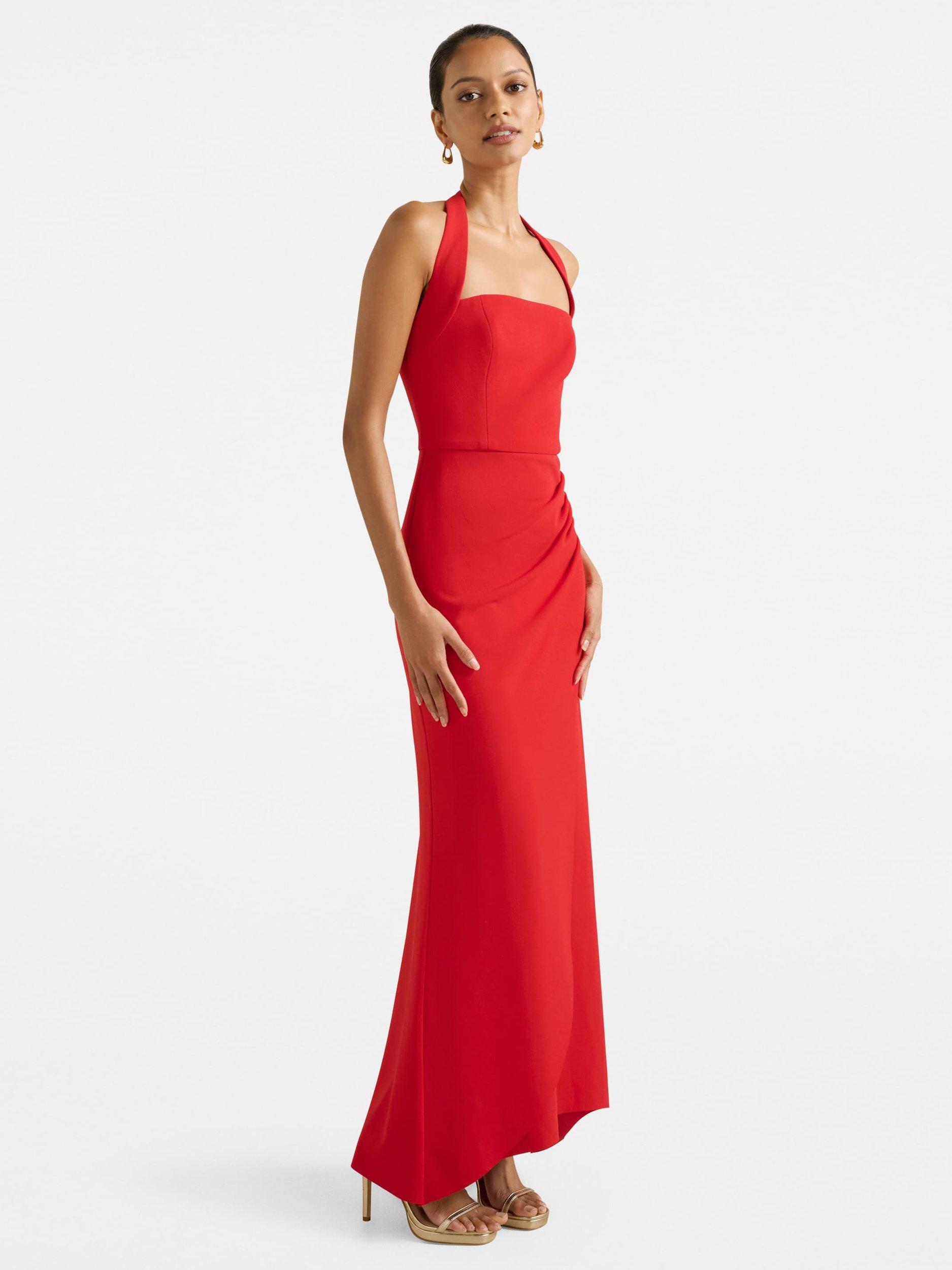 Product image 3 of 4, which shows Forever New Petite Willow Halterneck Maxi Dress, Red, 4