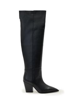 AllSaints Reina Leather Zip Over the Knee Boots, Black, Black