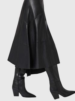AllSaints Reina Leather Zip Over the Knee Boots, Black - view 2, Black