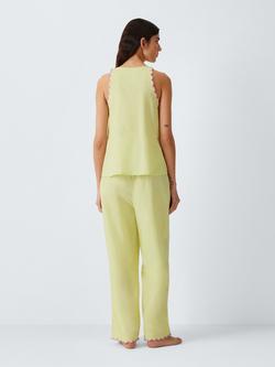 John Lewis Scallop Trim Cropped Pyjama Set, Green Mid - view 2, Green Mid