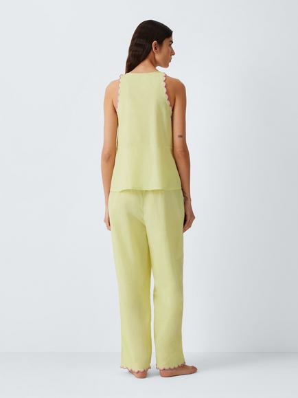 John Lewis Scallop Trim Cropped Pyjama Set, Green Mid - view 2, Green Mid