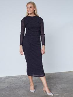 Sisters Point Esme Spot Midi Dress, Black/Silver, Black/Silver