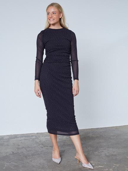 Sisters Point Esme Spot Midi Dress, Black/Silver, Black/Silver