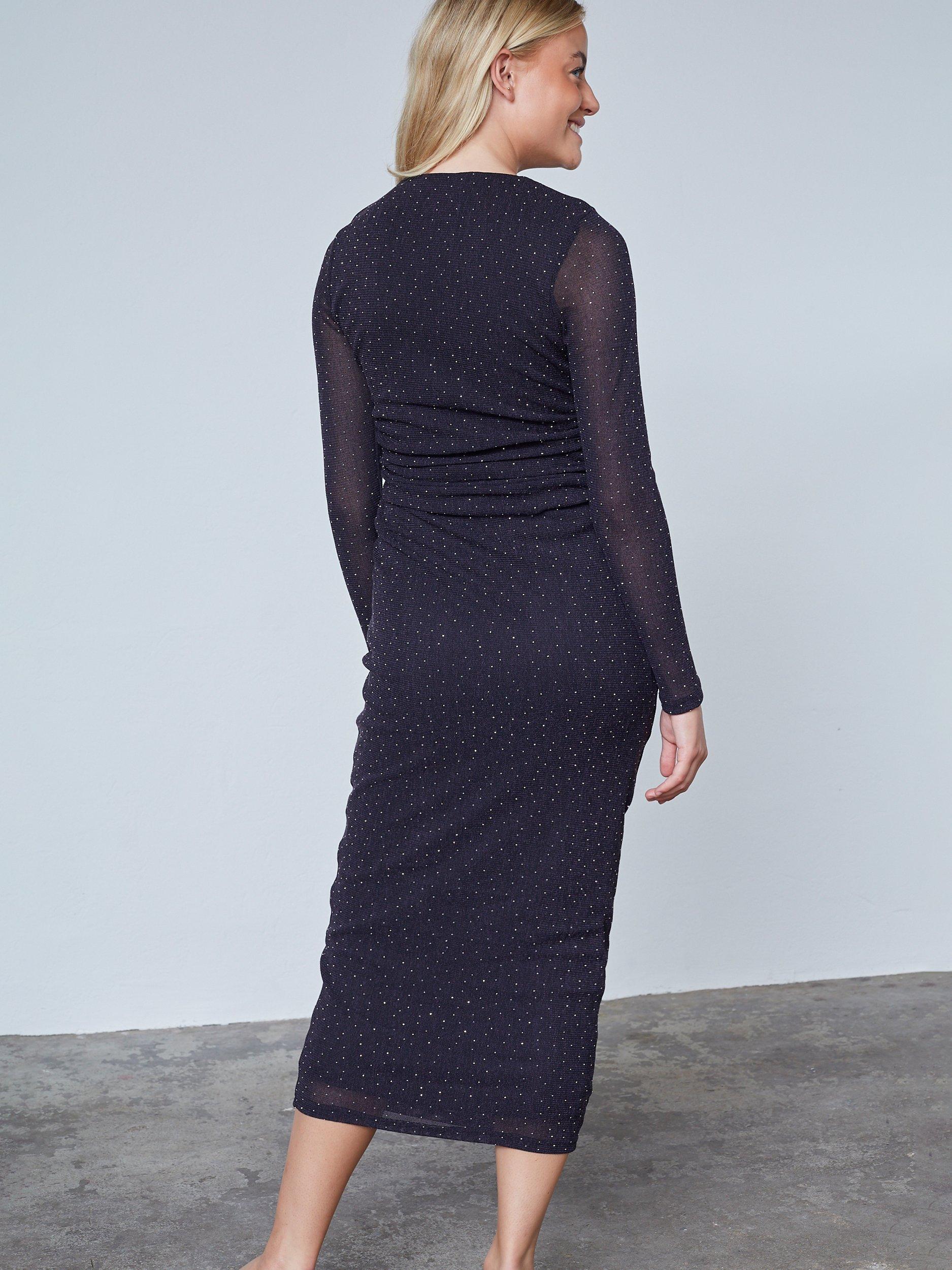 Product image 2 of 5, which shows Sisters Point Esme Spot Midi Dress, Black/Silver, S