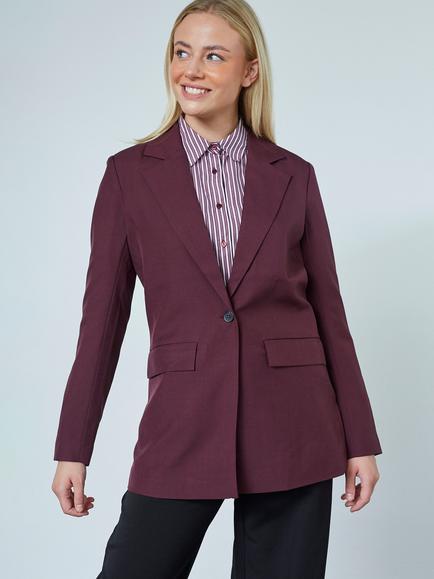 Sisters Point Viksa Single Button Long Sleeve Blazer, Dark Bordeaux