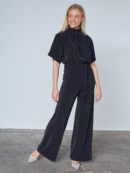 Sisters Point Girl Tailored Wide Leg Jumpsuit, Black/Silver, Black/Silver