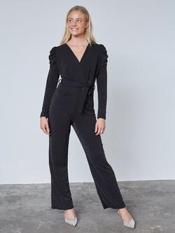 Sisters Point Egina Jersey Jumpsuit, Black/Silver, Black/Silver