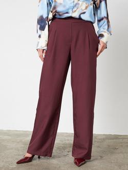 Sisters Point Viksa Wide Leg Elastic Waist Trousers, Dark Bordeaux