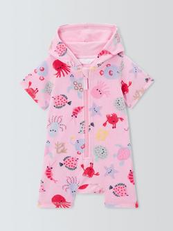 John Lewis Baby Under the Sea Towelling Romper, Pink, Pink