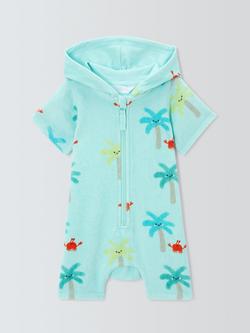 John Lewis Baby Palm Towelling Romper, Blue Aqua, Blue Aqua
