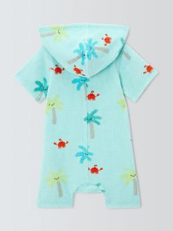 John Lewis Baby Palm Towelling Romper, Blue Aqua - view 2, Blue Aqua