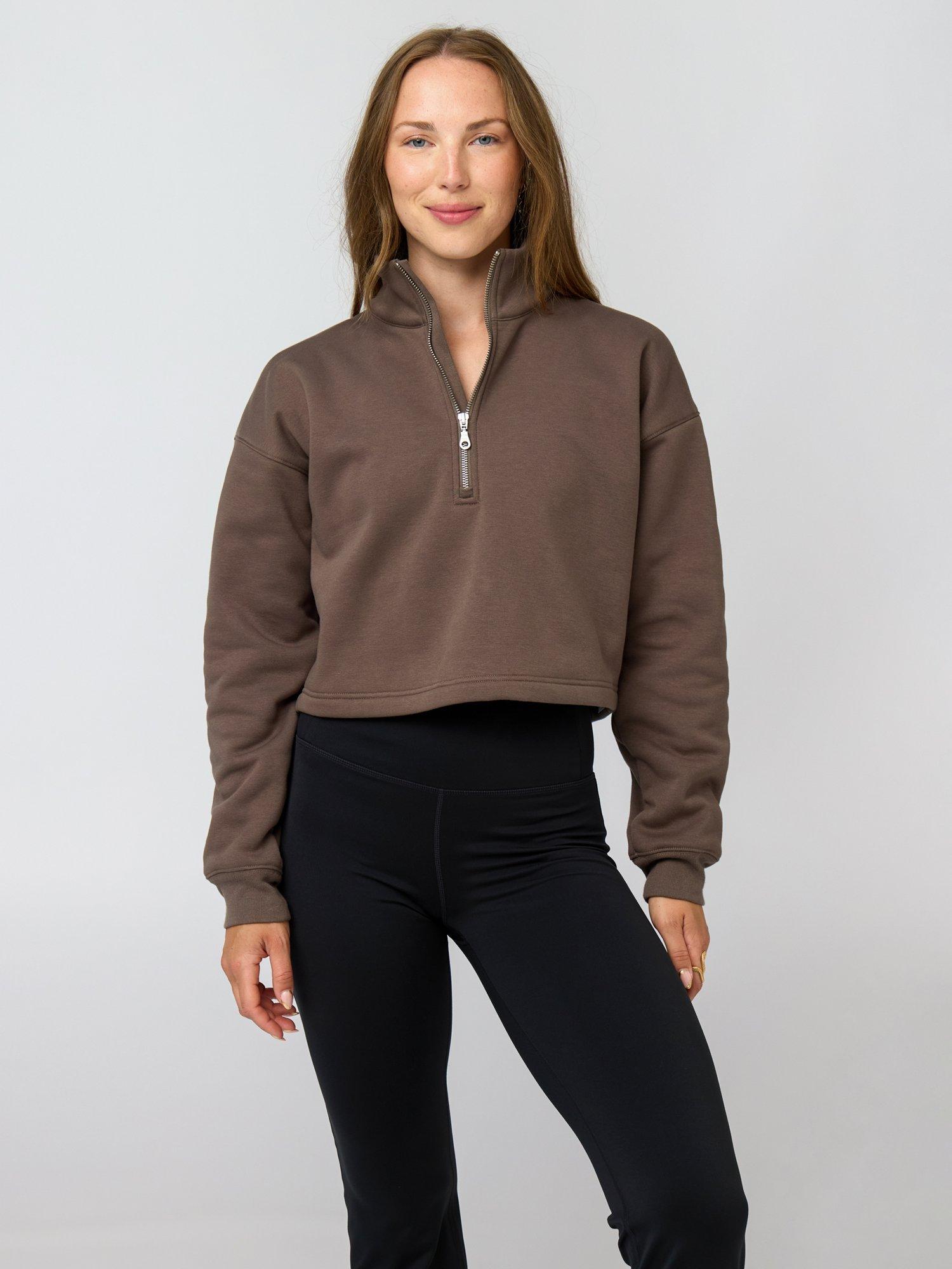 Product image 1 of 9, which shows Girlfriend Collective Vega Half Zip Sweatshirt, Mink, XS