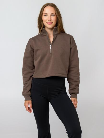 Girlfriend Collective Vega Half Zip Sweatshirt, Mink, Mink