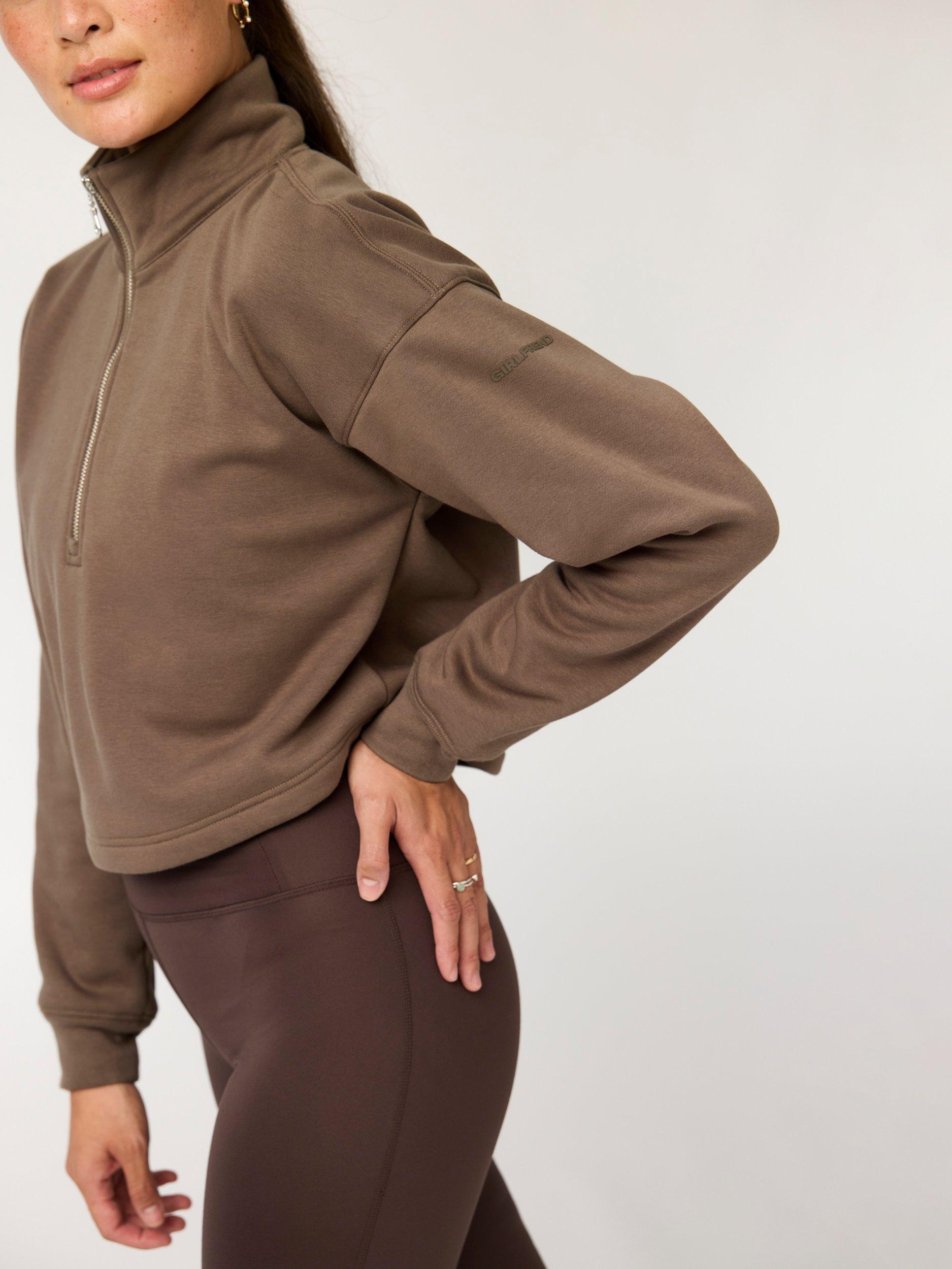 Product image 4 of 9, which shows Girlfriend Collective Vega Half Zip Sweatshirt, Mink, XS