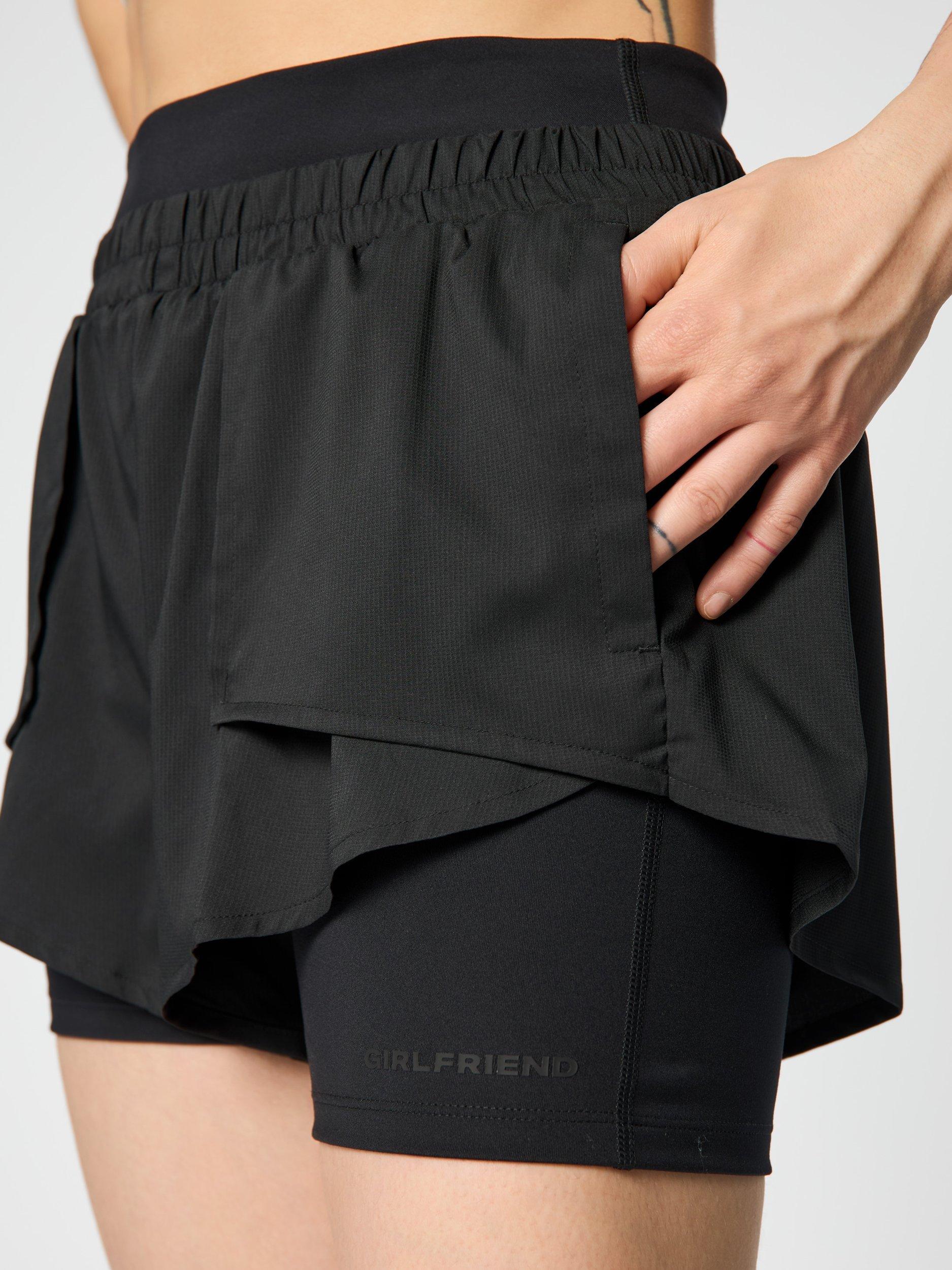 Product image 4 of 9, which shows Girlfriend Collective Fallon Trail Shorts, Black, XS