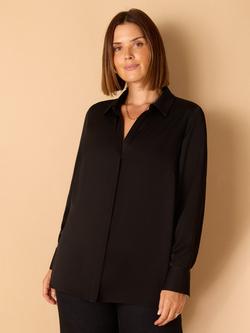 Live Unlimited Curve V-Neck Collared Shirt, Black, Black