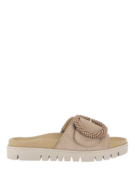 Gabor Everly Suede Buckle Detail Mule Sandals, Sand, Sand