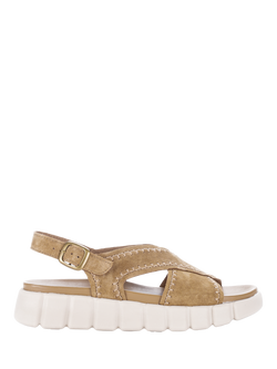 Gabor Tingle Wide Fit Suede Cross Strap Mule Sandals, Walnut, Walnut