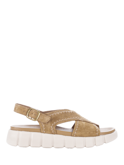 Gabor Tangle Wide Fit Suede Cross Strap Mule Sandals, Walnut, Walnut