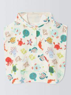 John Lewis Baby Under the Sea Hooded Towel Poncho, White Multi, White Multi