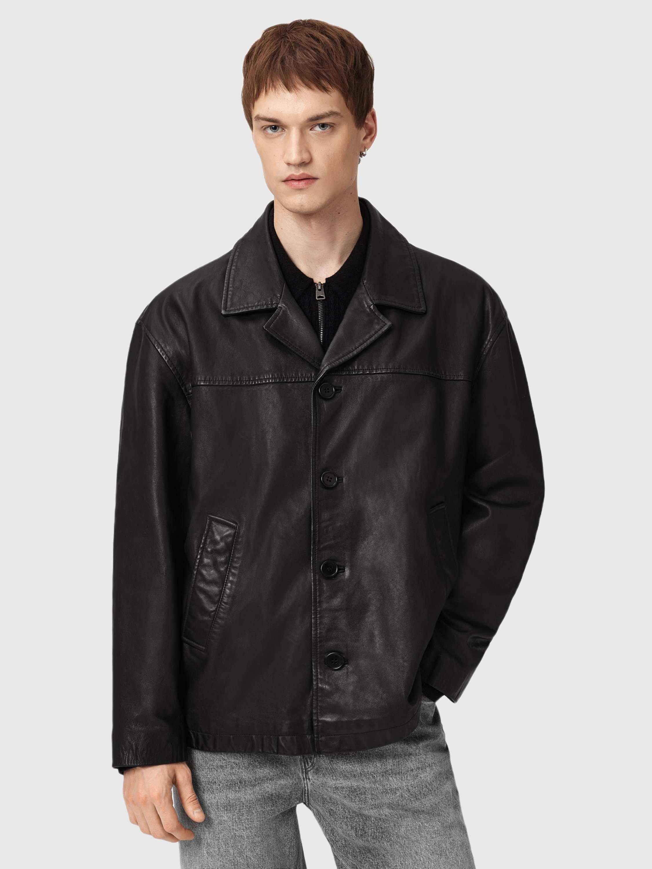 Product image 1 of 7, which shows AllSaints Bradwell Leather Jacket, Black, L