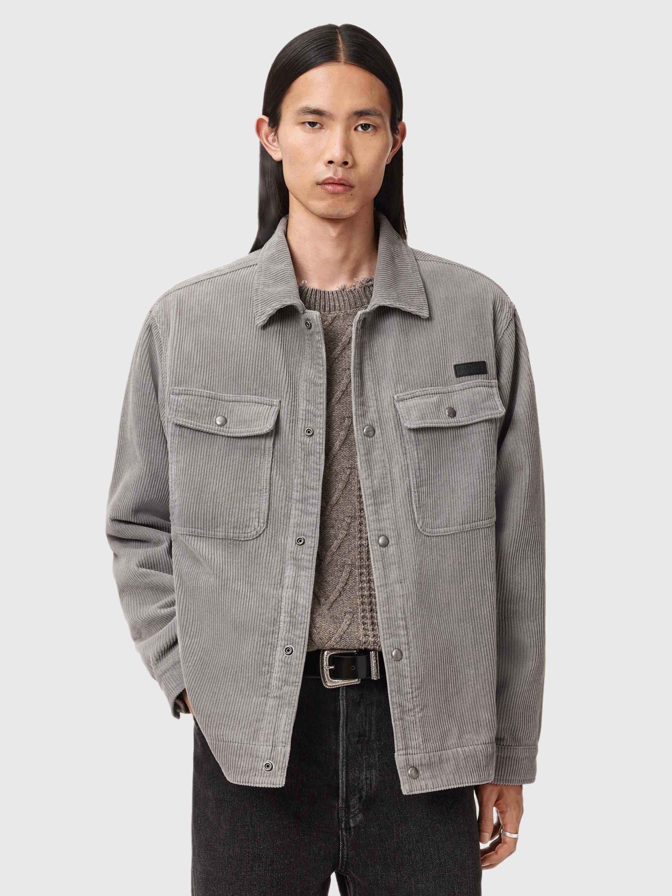 Product image 1 of 6, which shows AllSaints Castleford Organic Cotton Shacket, Grey, L