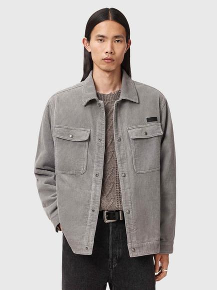 AllSaints Castleford Organic Cotton Shacket, Grey
