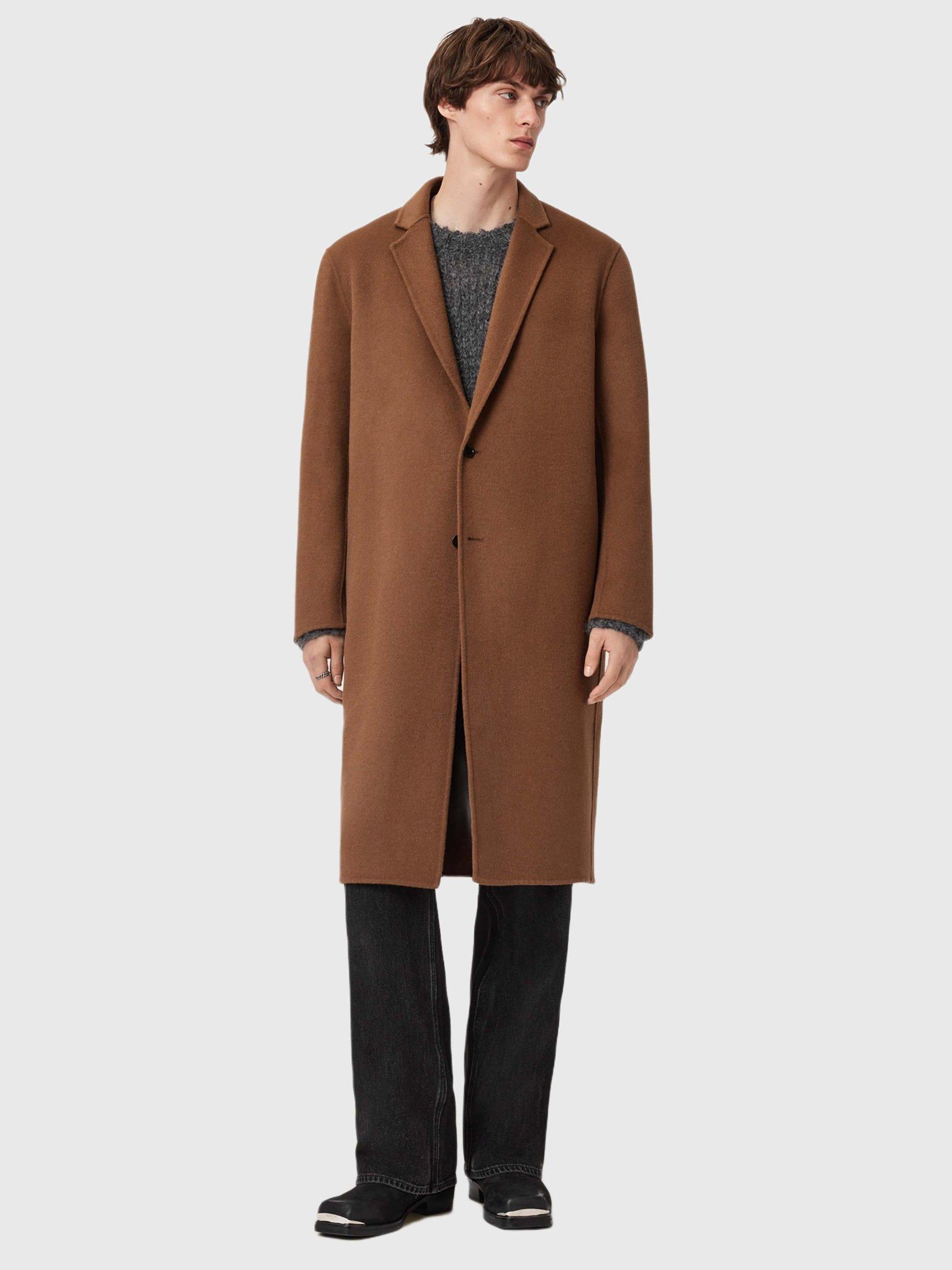 Product image 1 of 6, which shows AllSaints Brax Wool Blend Overcoat, Brown, 36R