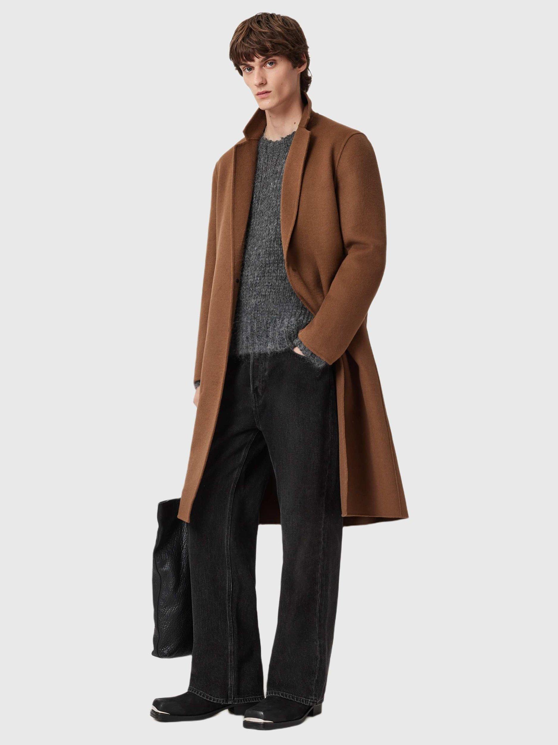 Product image 3 of 6, which shows AllSaints Brax Wool Blend Overcoat, Brown, 36R