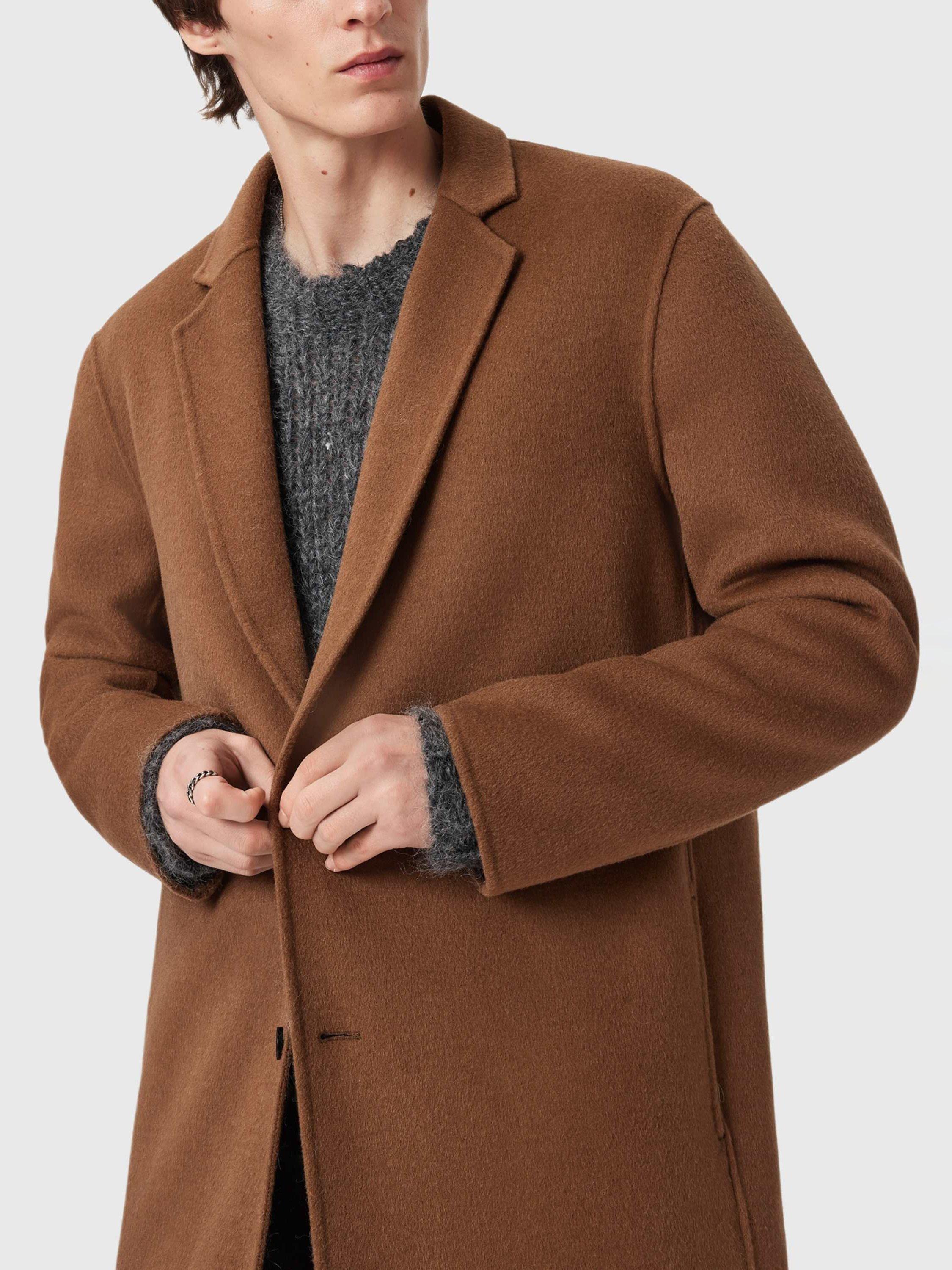 Product image 6 of 6, which shows AllSaints Brax Wool Blend Overcoat, Brown, 36R
