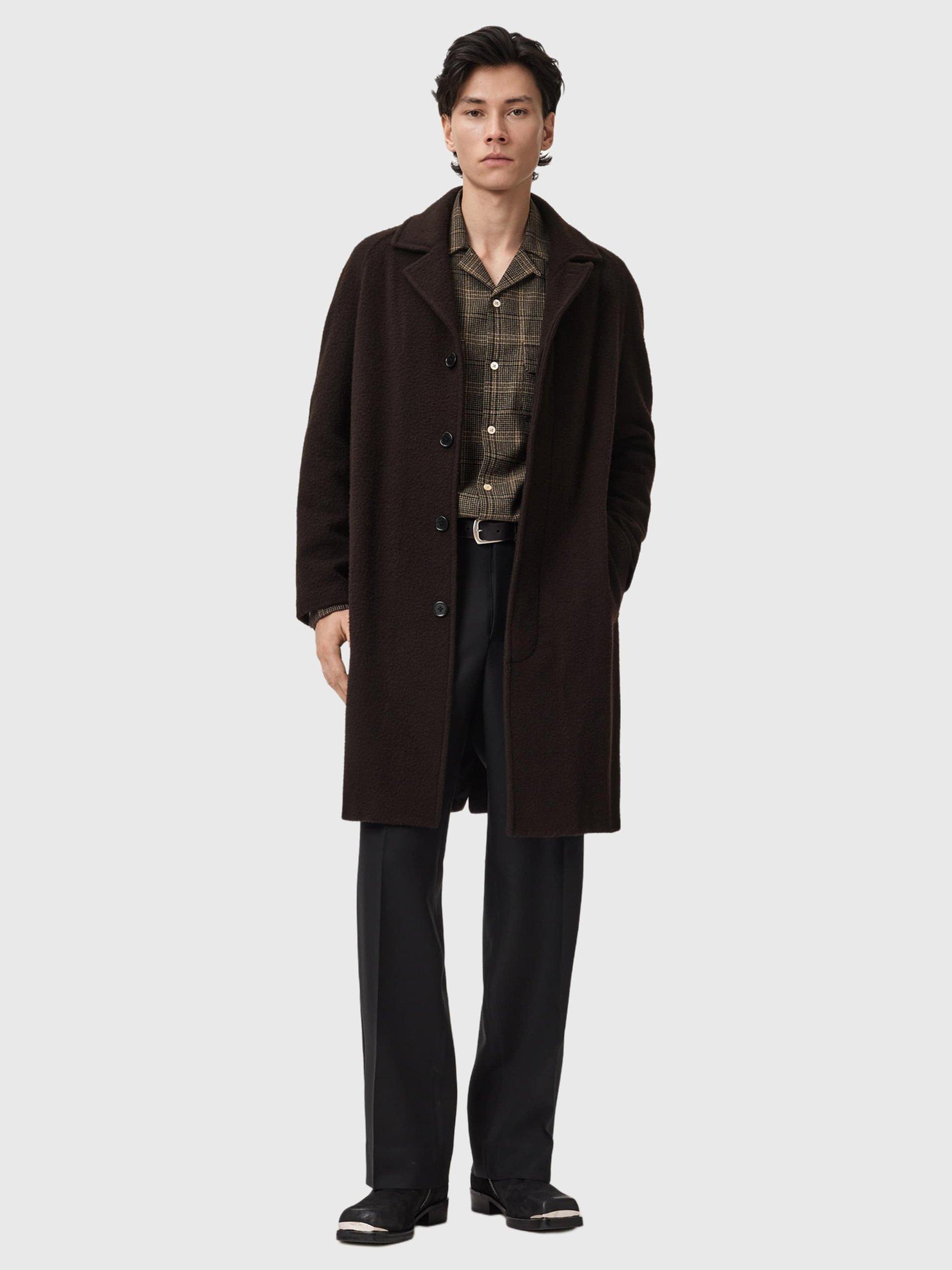 Product image 3 of 6, which shows AllSaints Duke Wool Blend Overcoat, Brown, 34R