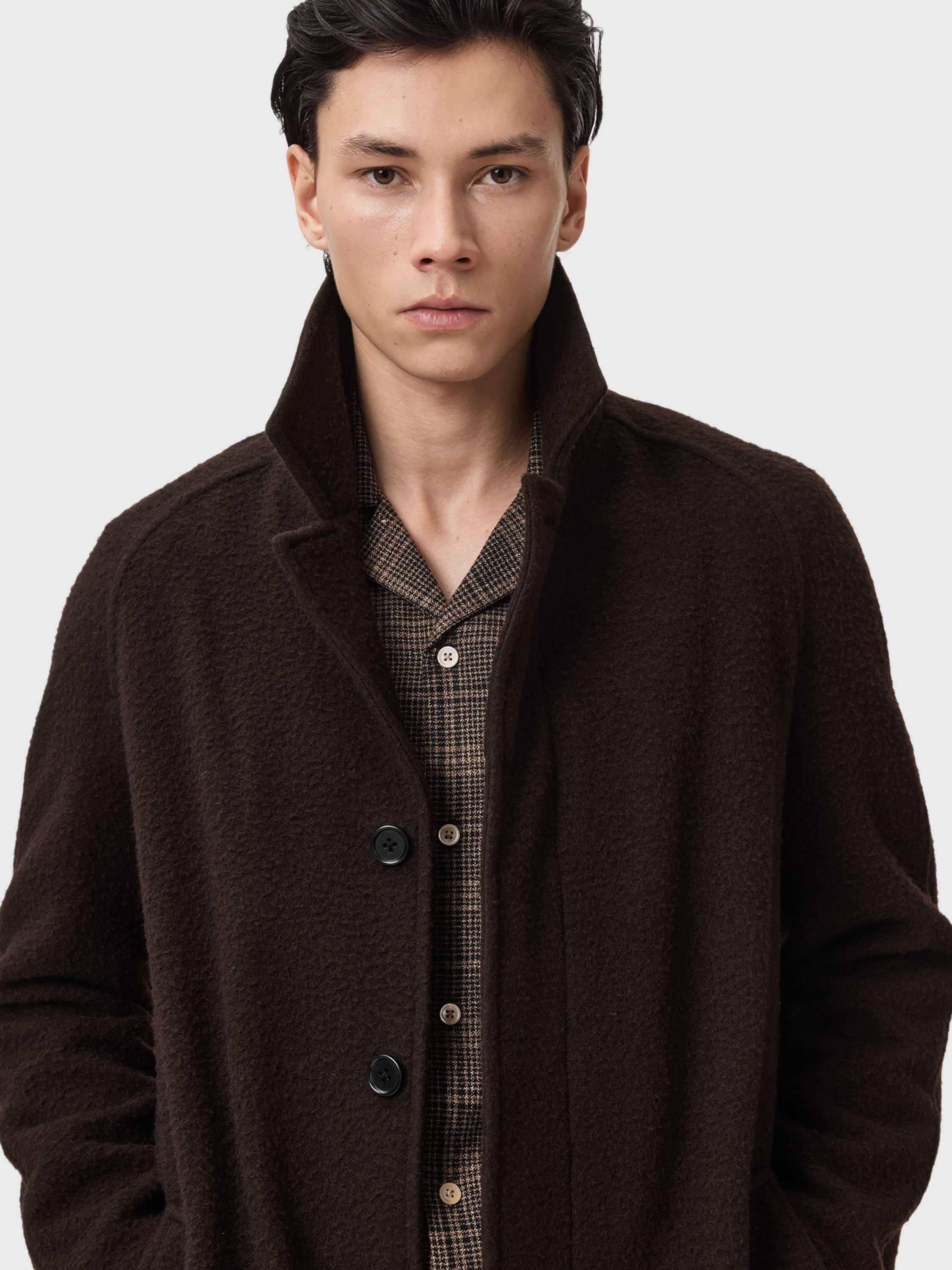 Product image 5 of 6, which shows AllSaints Duke Wool Blend Overcoat, Brown, 34R