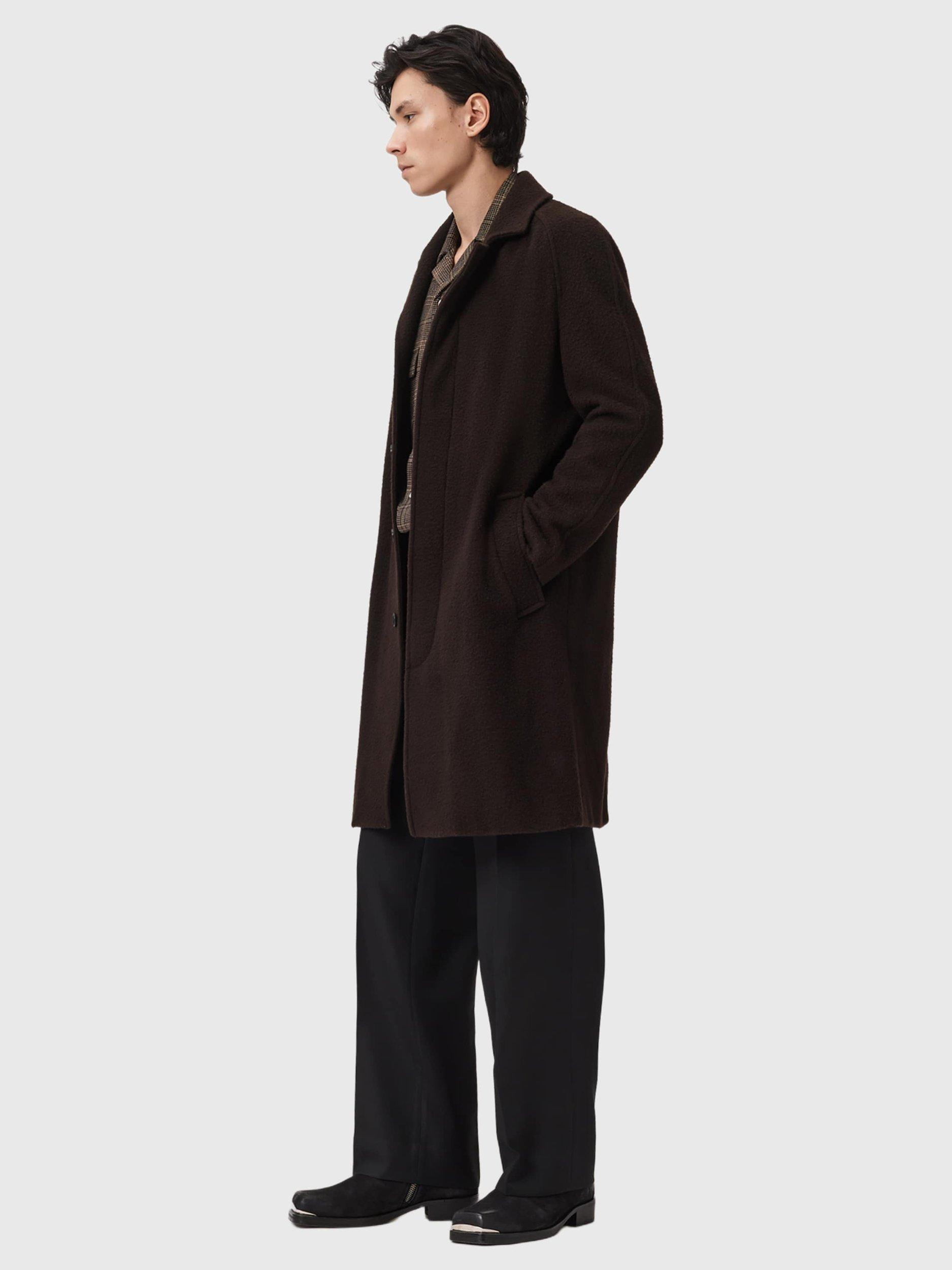 Product image 6 of 6, which shows AllSaints Duke Wool Blend Overcoat, Brown, 34R