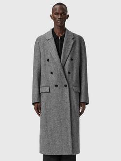 AllSaints Ezra Wool Herringbone Overcoat, Black/Multi
