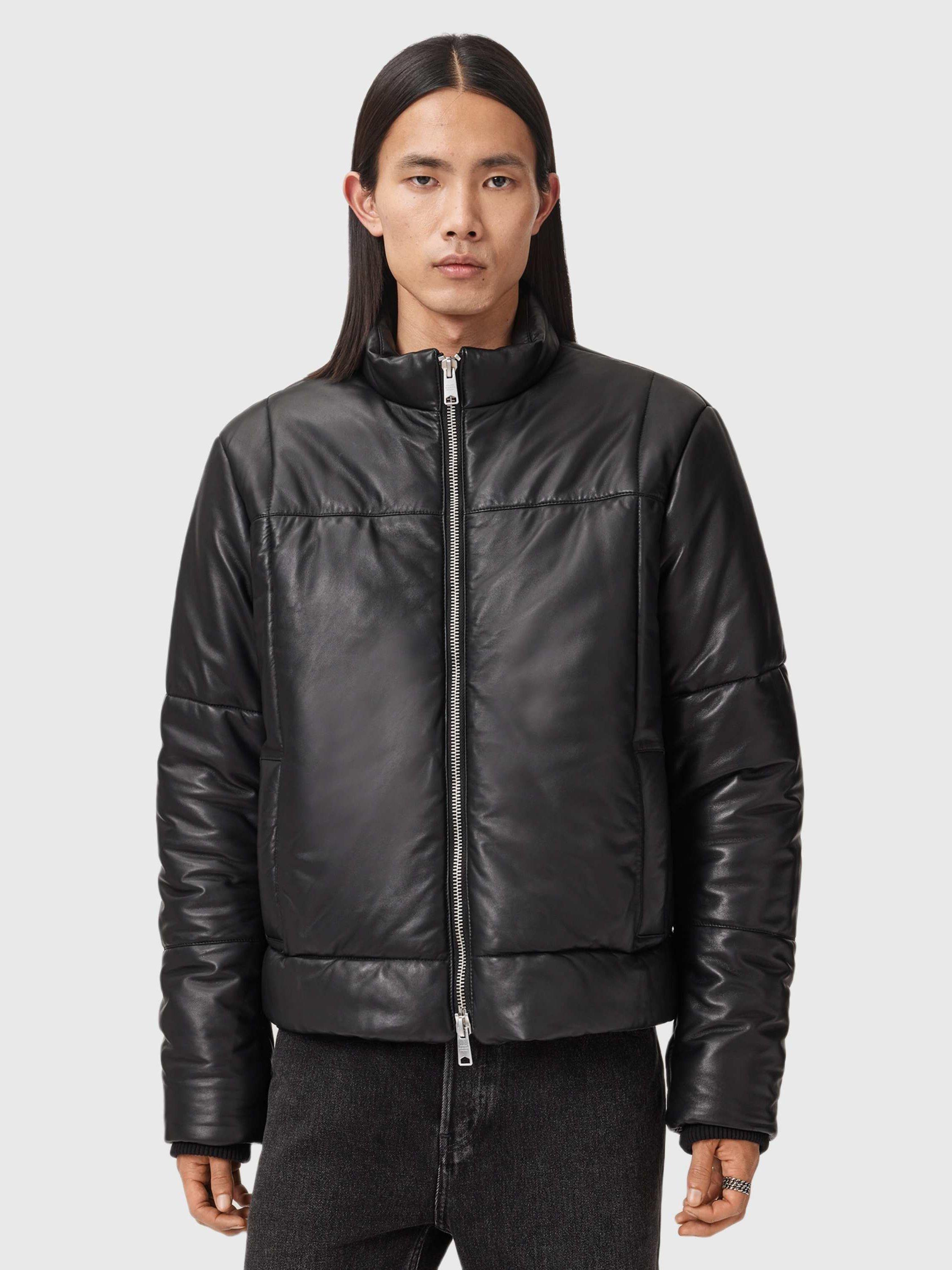 Product image 1 of 7, which shows AllSaints Furse Leather Puffer Jacket, Black, L