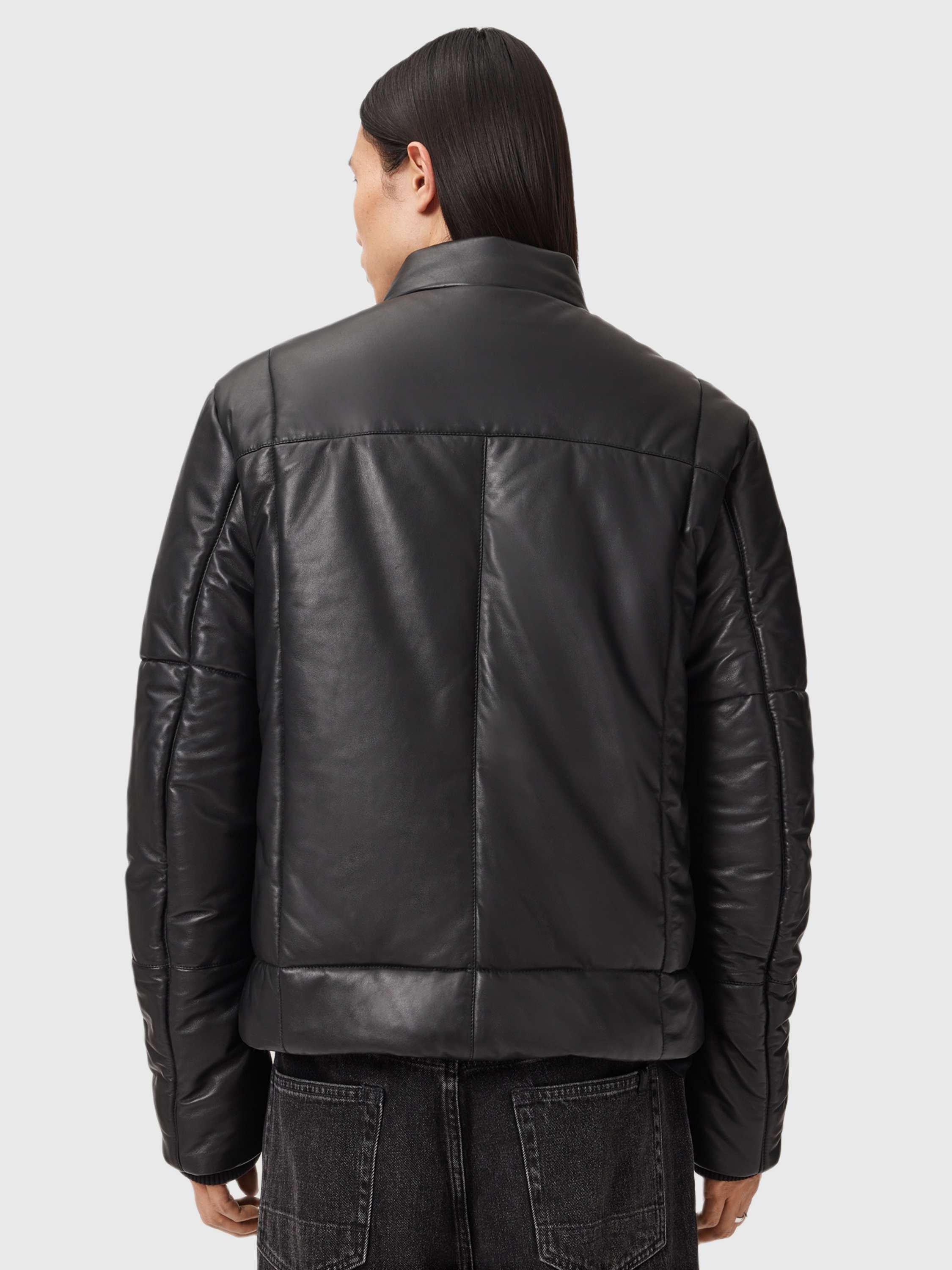 Product image 2 of 7, which shows AllSaints Furse Leather Puffer Jacket, Black, L