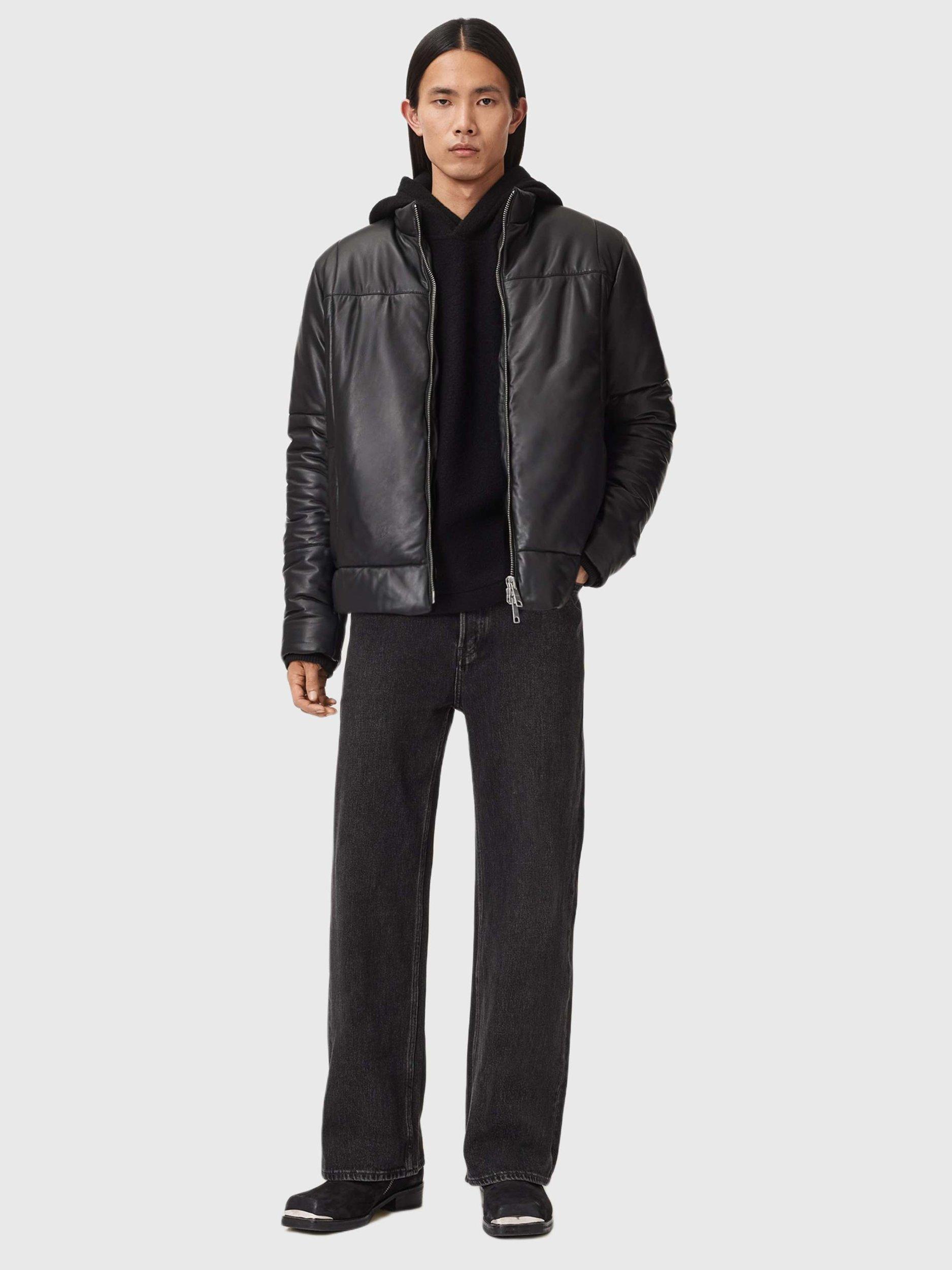 Product image 3 of 7, which shows AllSaints Furse Leather Puffer Jacket, Black, L