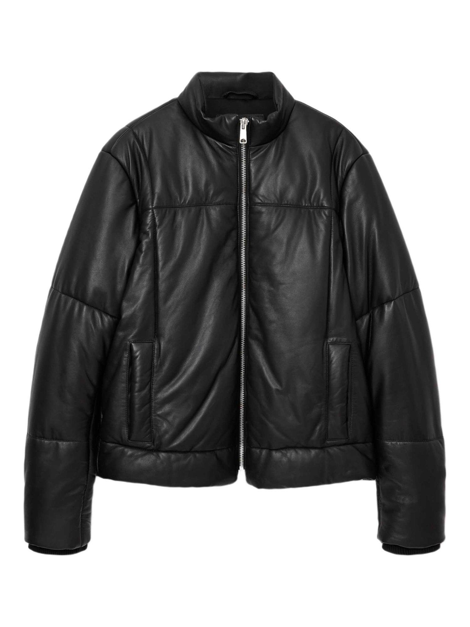 Product image 4 of 7, which shows AllSaints Furse Leather Puffer Jacket, Black, L